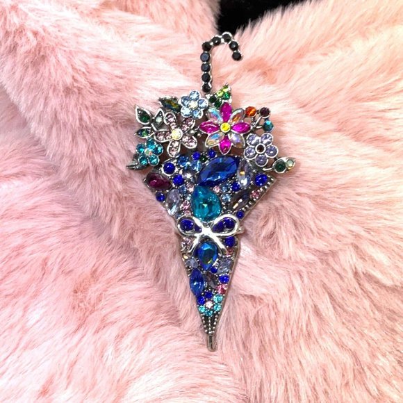 Macy's Jewelry - Brand New Stunning Multi Colored Crystal Umbrella Brooch